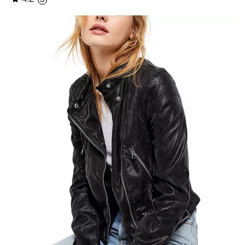 Free People Black Leather Biker Jacket